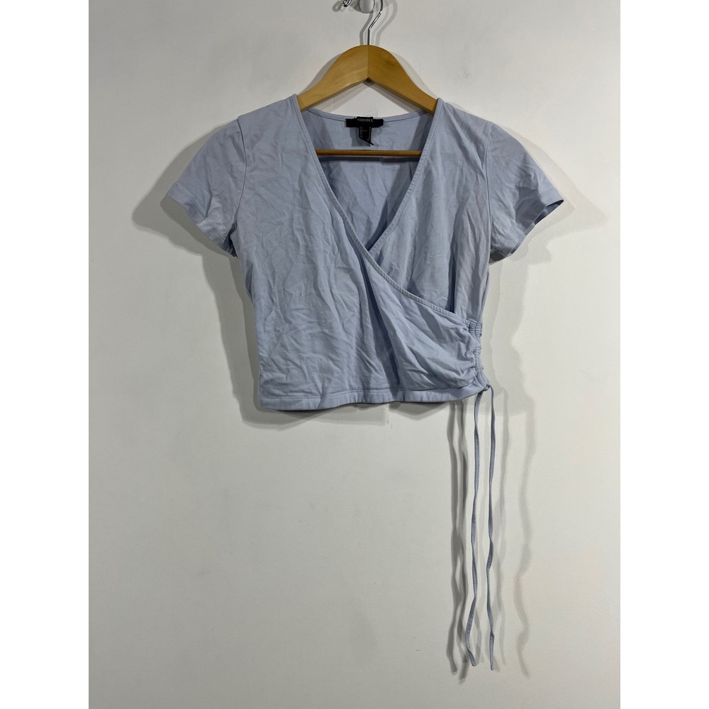 Forever 21 Ballet Sporty Pilates Yoga Light Blue Wrap y2k Crop Top Womens Medium